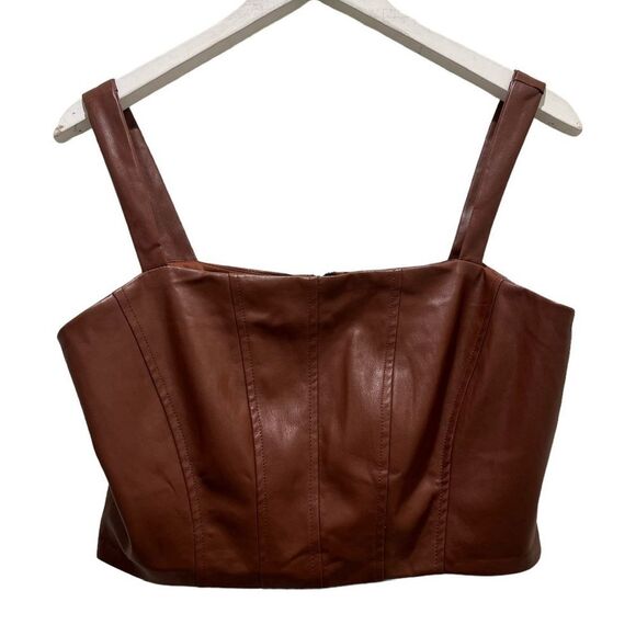 Jason Wu Brown Western Cowgirl Vegan Leather Sleeveless Bustier Corset Zip Top - Picture 3 of 9